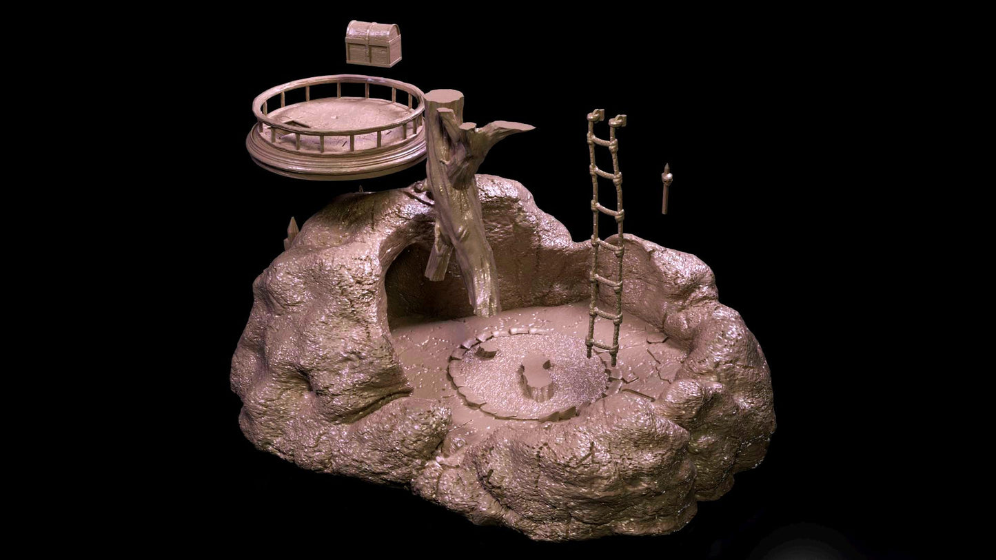 3D Printed Cave Hideout | Tabletop RPG Terrain | DnD, Pathfinder, Wargaming