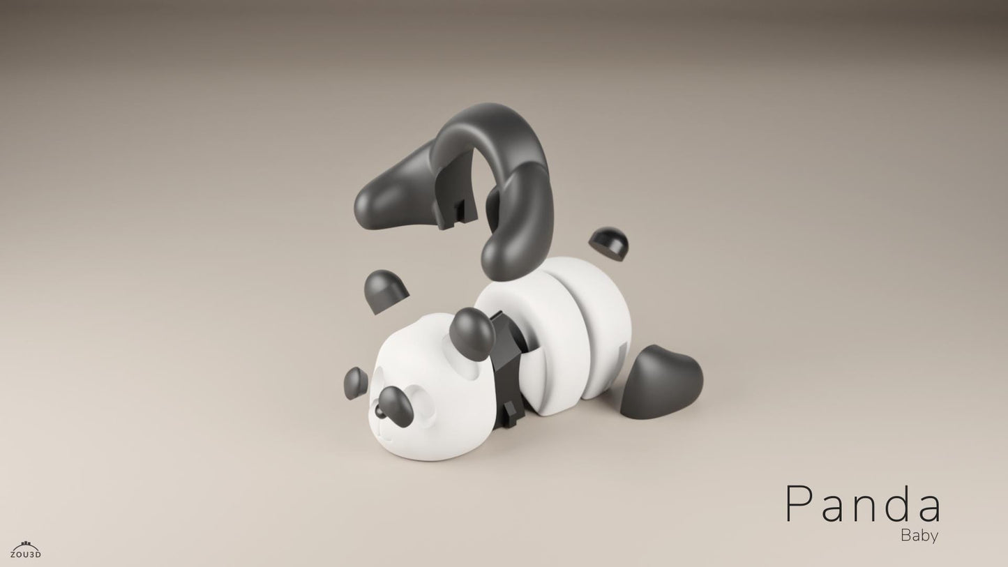 Articulated Baby Panda Toy: Poseable 3D Printed Desk Figurine