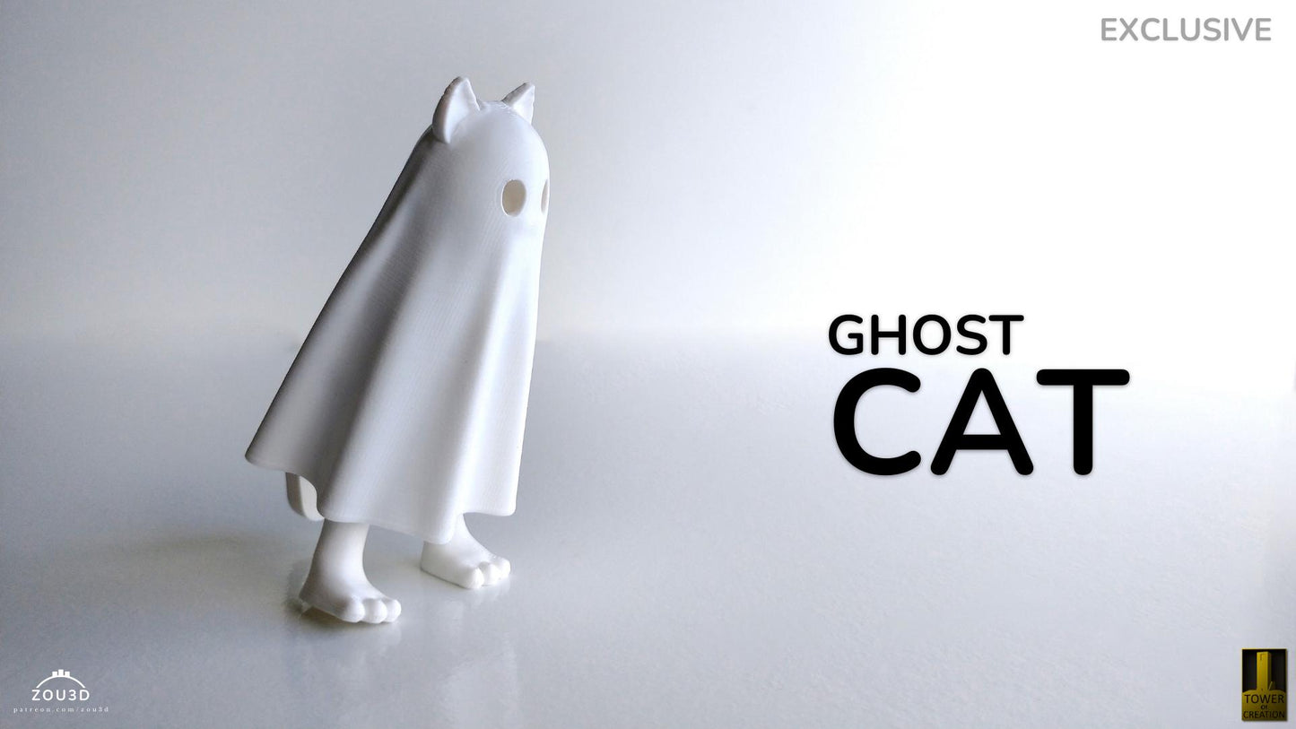 3D Printed Ghost Cat Figurine: Halloween Decor, Fidget Toy