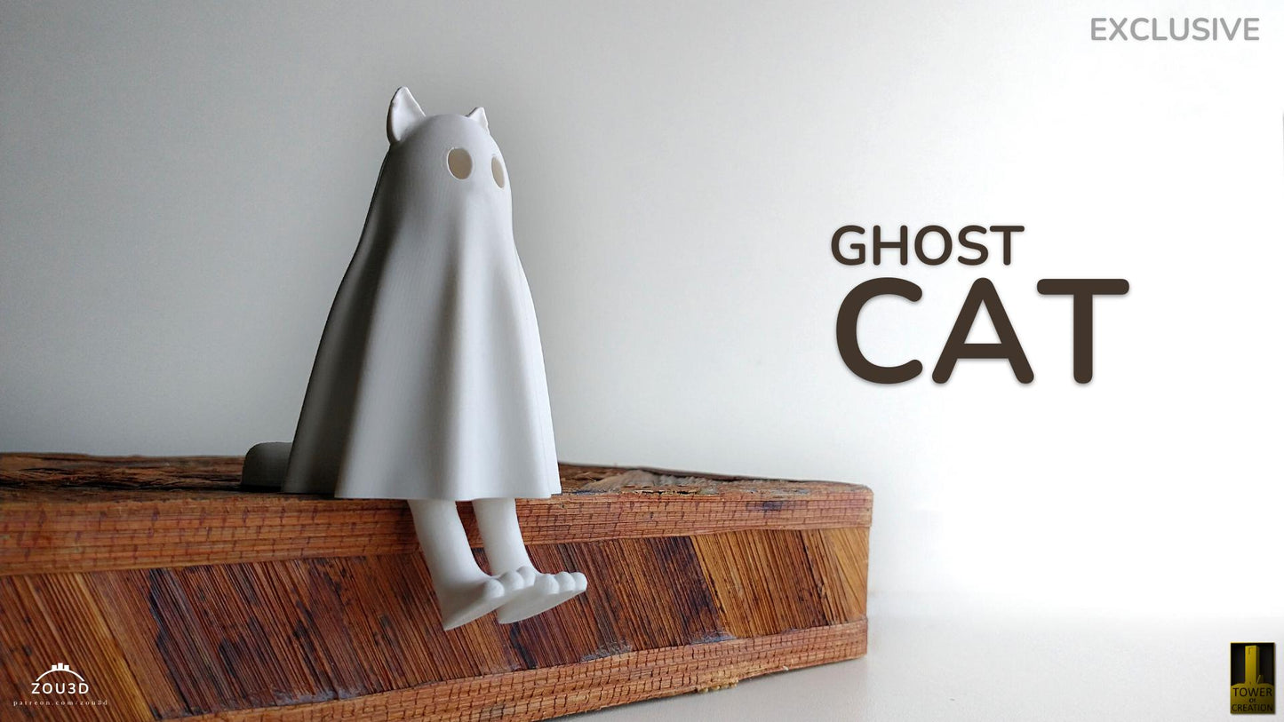3D Printed Ghost Cat Figurine: Halloween Decor, Fidget Toy
