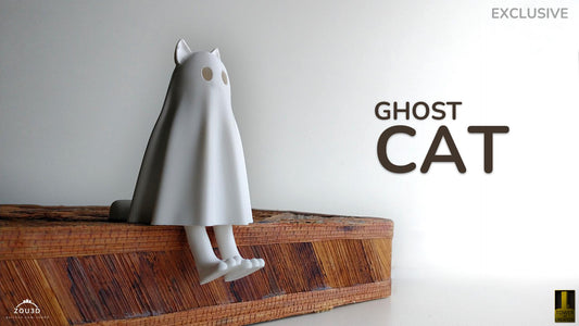 3D Printed Ghost Cat Figurine: Halloween Decor, Fidget Toy