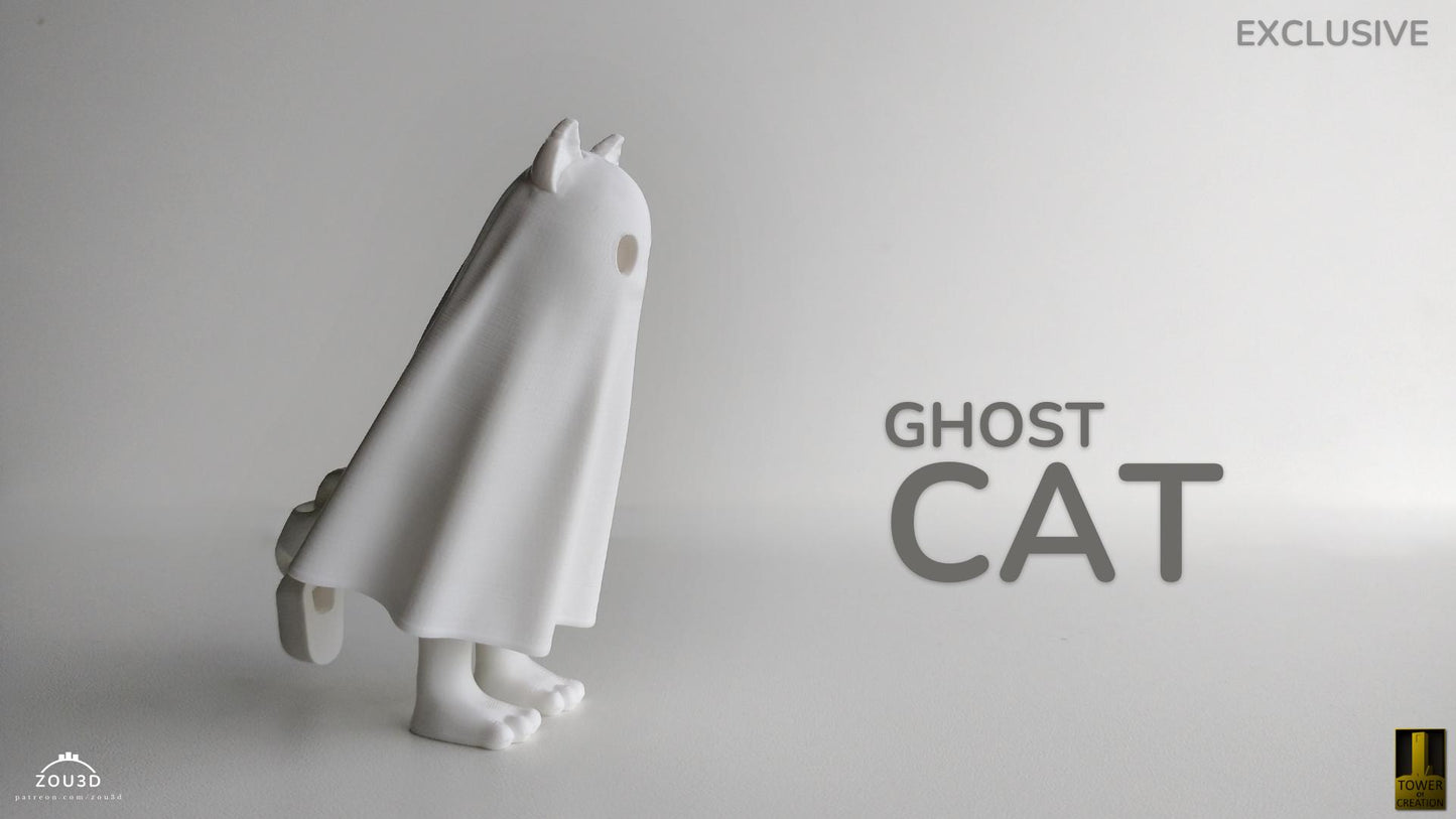 3D Printed Ghost Cat Figurine: Halloween Decor, Fidget Toy